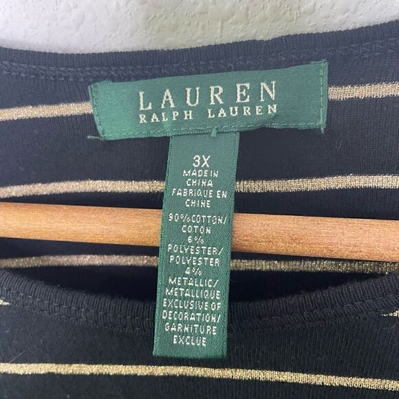 Lauren Ralph Lauren Lightweight Knit Black Gold Striped Long Sleeve Top Size 3X - Picture 5 of 7
